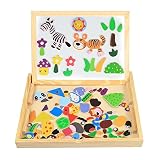 InnooBaby 100 Piezas Rompecabezas Magnéticos Juguete Educativo Dibujo Placa de Madera Pizarra Blanca y Negro Multifuncional para Niños Más de 3 Años