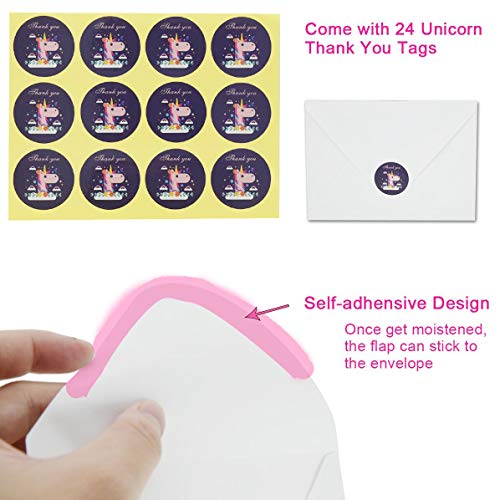 24pcs Unicorn Invitations with 24 Envelopes and Unicorn Thank You Tags, Rainbow Glitter Unicorn Birthday Party Invitation Cards for Kids Birthday Baby Shower Unicorn Party Supplies Double Sided