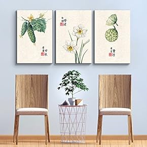 3 Panel Canvas Wall Art - Fauna on White Background with Chinese Writing Watercolor Art - Giclee Print Gallery Wrap Modern Home Art Ready to Hang - 16"x24" x 3 Panels