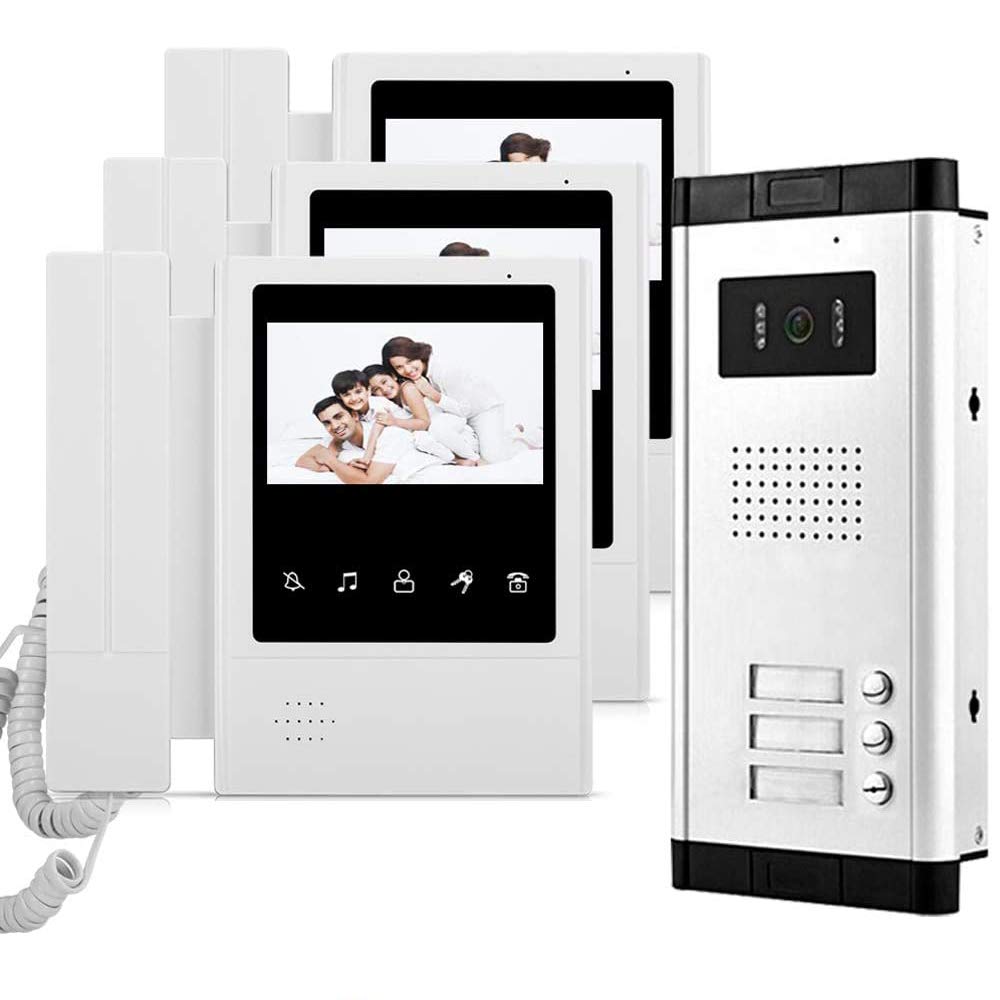uoweky 4.3 inch Wired Video Doorphone Doorbell Intercom Sytem kit 700TVL IR Night Vision Camera + 3 Indoor Monitor for Home/Apartments