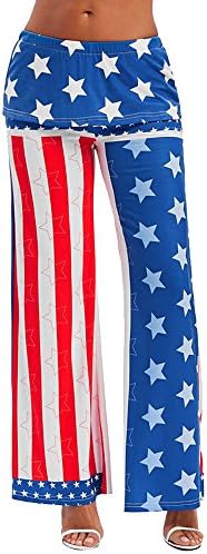 Women Pants Neartime Print Loose Casual Pants American Flag Drawstring Wide Leggings
