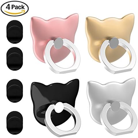 Quslly Metal 360 degree rotating universal finger holder for iPhone 8 X 7 Plus 6 6S 5 5C 5S, Samsung Galaxy S8 S7 edge, tablet computer, suitable for magnetic car Contains 4 hooks (4 color, 4PCS)