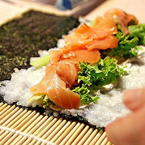 Sushi Making Kit Bamboo All in One - 2 Sushi Roller Mats, 1 Rice Paddle, 1 Rice Spreader, 5 Pairs Chopsticks, 2 Plates and 1 Canvas Chopstick Bag - DIY Sushi/California Rolls Maker Mats Utensils