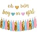 Gender Reveal Party Decorations - Glitter Letters OH BABY and BOY OR GIRL With Hearts Banner, Tissue Paper Tassels Garland Set for Baby Shower Party Decorations primary