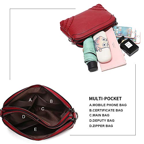 Crossbody Bag for Women Small Leather Phone Purse Wallet Shoulder Bag Trendy Ladies Wristlet Clutch (Red b) - Thumbnail 5