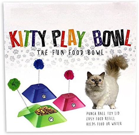 Kitty Cat Pet Food & Water Bowl with Fun Punch Ball Toy Lid (PINK)