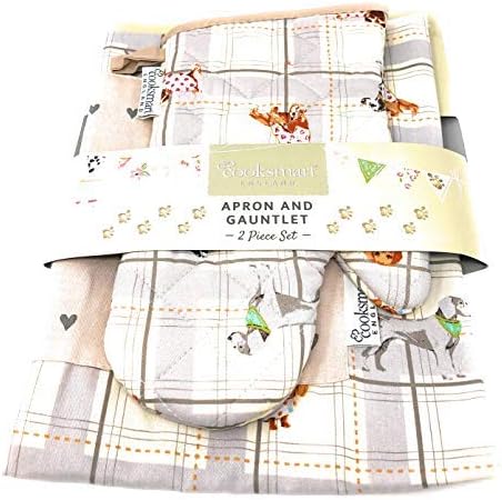 Smart Cook Cooksmart England Plaid Various Dogs Apron and Gauntlet 2-PC Set