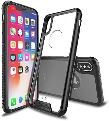 iPhone X Case, iPhone10 Case,TIDALY,Transparent Hard Plastic Back Plate and Soft TPU Gel Bumper-Black