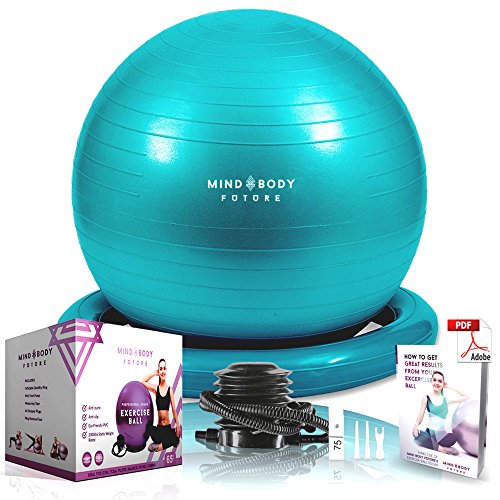 Mind Body Future Exercise Ball Chair & Stability Ring. ANTISLIP & ANTIBURST FOR SAFETY. Ideal