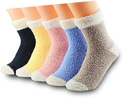 5 Pairs Flanging Design Fluffy Coral Velvet Thick Warm Socks Girls Floor Sleep Socks