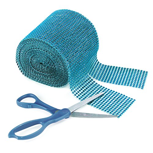 Turquoise Rhinestone Diamond Style Arts and Crafts Decorating Mesh Ribbon Roll (4.75" x 10 Yards, 24 Row, 1 Roll)