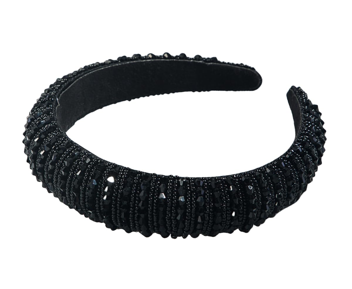 scicent Black Headband Crystal Rhinestone Head Bands Crystal Embellished Padded Wide Headbands for Women 16410 — image 1