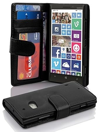 Cadorabo Hülle für Nokia Lumia 929/930 - Hülle in OXID SCHWARZ – Handyhülle mit 3 Kartenfächern - Case Cover Schutzhülle Etui