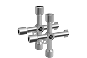 QYQRQF 4-Way Multi-Functional Utility Key, 4 in 1 Universal Cross Key Stainless Steel Triangle Square Key for Water Gas Meter Valve Elevator Cabinet (Silver)