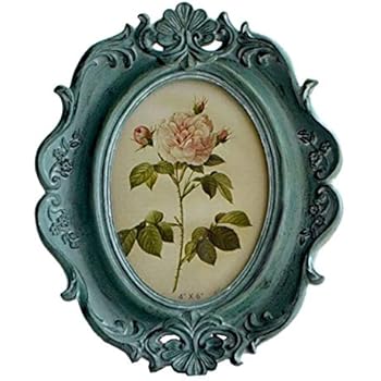 CISOO Vintage Oval Picture Frame 4x6 Antique Photo Frame Table Top Display and Wall Hanging Home Decor (Blue)
