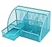 PAG Office Supplies Mesh Desk Organizer Pen Holder Accessories Storage Caddy with Drawer, 7 Compartments, Blue
