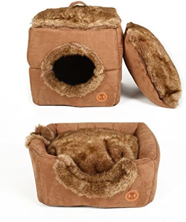 BIG CAT HOUSE BED for Small and Large Cats &amp; Kittens - Self Heated &amp; Warmer indoor cave - 2-in-1 hideaway style - WASHABLE Cushion Cover - Durable &amp; Long-lasting - PRIME SHIPPING