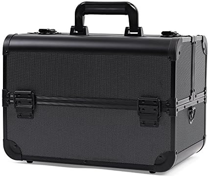 Makeup Train Case Professional 14.1" Cosmetic Box with Adjustable Dividers 4 Trays and 2 Locks Black