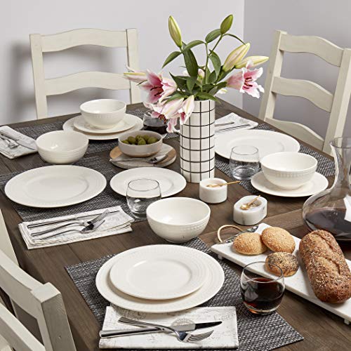 Tabletops Gallery Embossed Bone White Porcelain Round Dinnerware