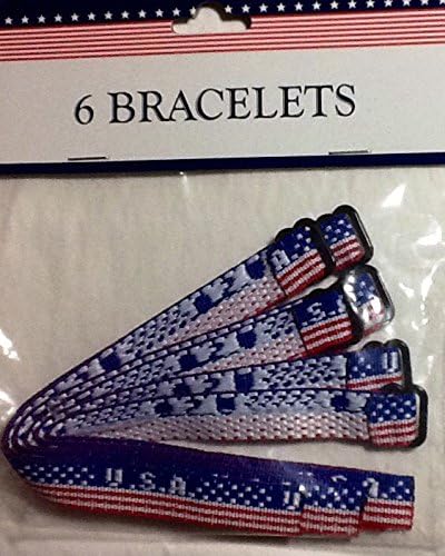 6 Pack Patriotic USA Wristband Novelty~ American Flag Stars & Stripes 4th of July ~ Accessory