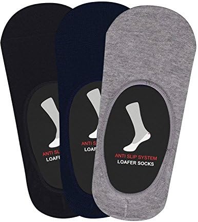 Fashion League Mercerised Cotton Socks For Men, Women, Boys & Girls No Show Socks with Anti Slip Silicon System Loafer Socks For Daily Use & Sports - Pack of 3 (Grey,Blue,Black) - Invisible / Loafer Socks