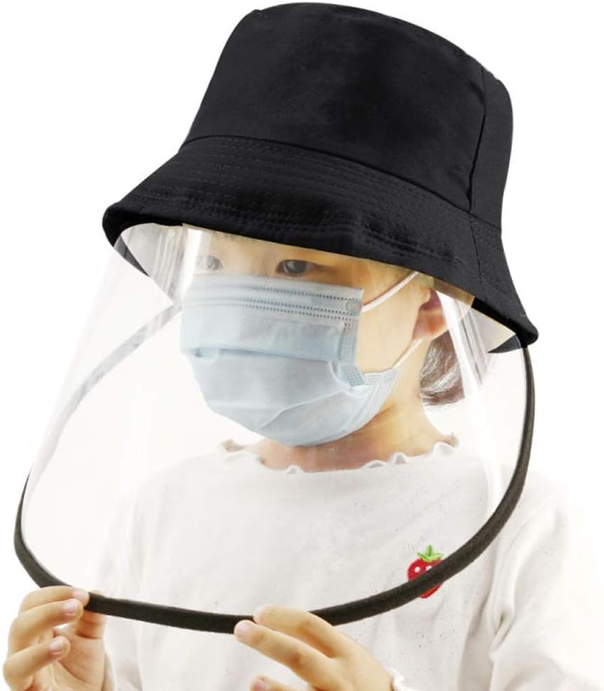Safety Face Shield Protection Baby Hats, Anti Saliva Splash Fog UV Boy Girl Kids Bucket Hat (Black)