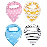Baby Bandana Bib Set - 100% Organic Cotton Bibs - Extra Absorbent Teething & Drool Bibs with Adjustable Snaps | 4-Pack Unisex Gift Set with a Premium Pacifier Clip for Baby Girl & Boy by Ado Glo