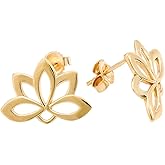 10K Yellow Gold Lotus Blossom Flower Stud Earrings