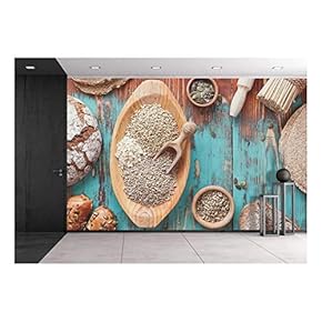 Grain Breads and Cereals. Various Kinds of Bread, Bread Rolls and Seeds for Baking - Removable Wall Mural | Self-Adhesive Large Wallpaper - 66x96 inches