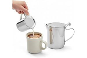 10 oz. Stainless Steel Creamer Server with Lid & Closed Handle – Durable Mirror-Finish Creamer Pitcher for Coffee, Syrup, Sal