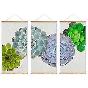 Hanging Poster with Wood Frames Beautiful Green Plants Home Wall Canvas Prints Ready to Hang - 18"x36"x3 Panels