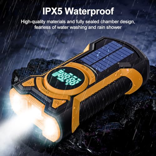 Rechargeable Portable Radio Dynamo with LED Flashlight, Power Bank 5000mAh AM/FM Radio Crank Solar, SOS Alarm/Flashlight/3W Speakers, Outdoor, Emergency