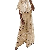 NIFTRIRY Outfits for Women 2 Piece Sets Lace Crop Shirt with Wide Leg Pants Two Piece Sets for Women Dressy