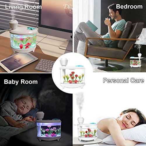 TBTeek USB Fish Tank Humidifier Ultrasonic Whisper-Quiet Operation Cool Mist Humidifier with 7 Night Lights and 8 Hours Shut-off Auto for Bedroom Babyroom Home Office Kids Baby - Thumbnail 6