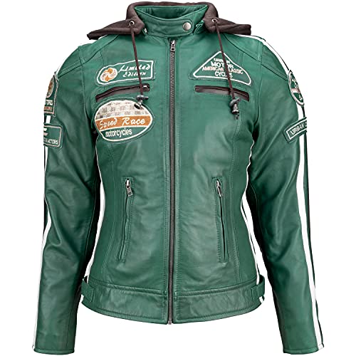 Urban Leather Womens Leather Motorcycle Jacket 58 LADIES, Dark Green, 2XL