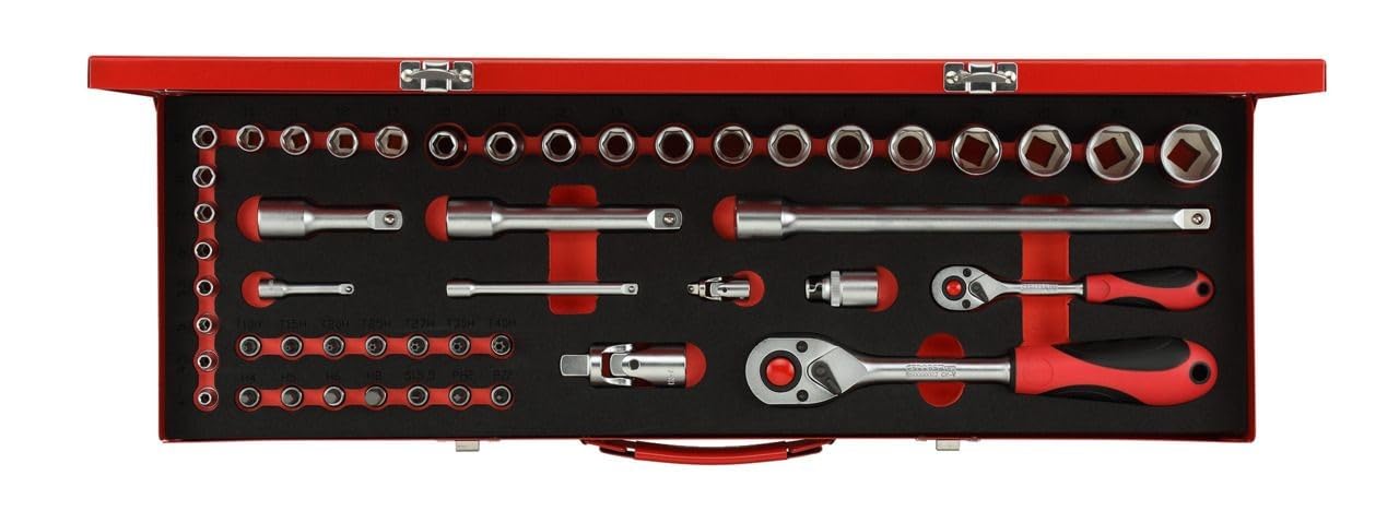 GEDORE red Socket Spanner Set 1/4 Inch + 1/2 Inch 49 Pieces