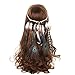AWAYTR Peacock Feather Hippie Headband Accessories Bohemia Tribal Indian Hippie Headpiece Braided Beads Headwear Festival Hair Decoration (beige-1)