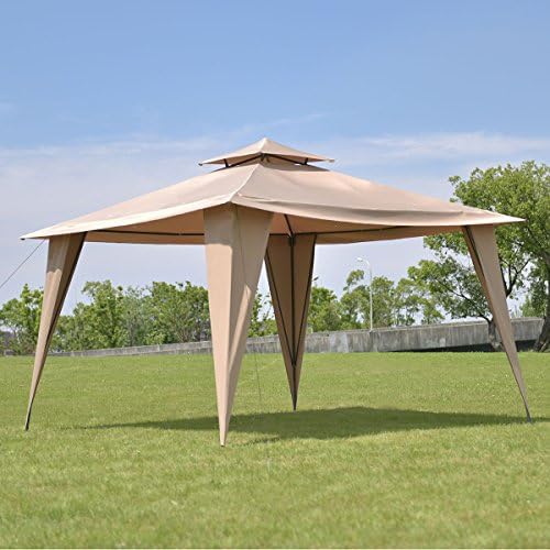 2-Tier 11'x11' Gazebo Canopy Shelter Awning Tent Steel Frame Patio Garden Brown