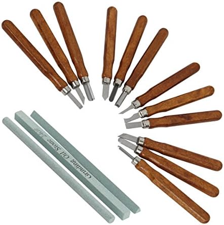 Lukher 12 Pieces SK2 Carbon Steel Wood Carving Knife Tools Chisel Set With 3 Whetstones for Kid and Beginner