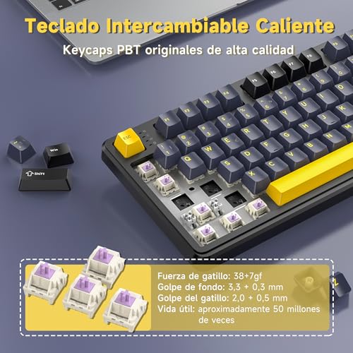 ATTACK SHARK X98Pro Teclado Inalambrico, Teclado Mecánico con Bluetooth/Type C/2.4G/, Teclado Gamer con Pantalla LED a Color y Teclado Numérico para PC y Mac (Negro)