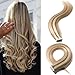 Hairro 18 Inch 50g Tape in Hair Extensions Highlight Human Hair Long Straight Hair Seamless Skin Weft Invisible Double Sided Tape 20pc/pack +10 Free Tape Bonds Golden Brown Mix Bleach Blonde
