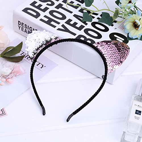 image for TiaoBug Color Changing Glitter Kitty Headbands Cat Ear Hair Hoops for 