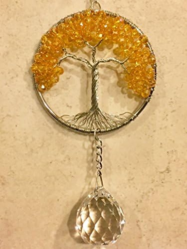 Crystal Sun Catcher Tree of Life Ornament,Wire Tree Suncatcher Window Ornament, Positive Enery Healing Crystal,Wiccan Suncatcher, Healing Crystals