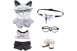 niannyyhouse 10cm 15cm 20cm Plush Doll Clothes Hoodie Vest Pants Backpacks Glasses Shoes Wolf Bear Outfit Soft Stuffed Toy Dressup Gift (Gray-20cm)