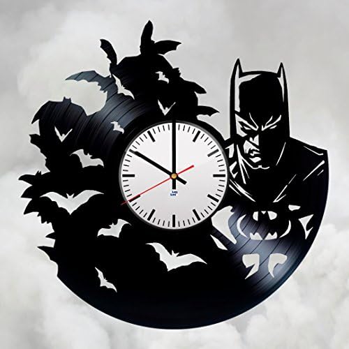 Modern Vinyl Record Wall Clock With Batman Character Design - Unique Bedroom Wall Decor - Original Gift Idea For Adults, Youth and Teens - Exclusive Comics Superhero Fan Art
