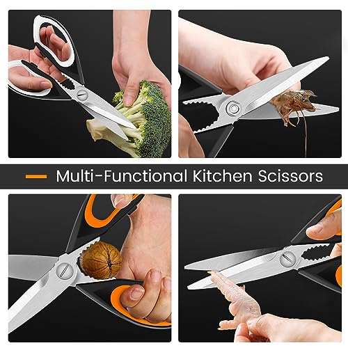 2 Pack Ultra Sharp Kitchen Scissors with Magnetic Holder, Heavy Duty Kitchen Shears Meat Scissors, Multifunctional Stainless Steel Cooking Poultry Scissors for Household School Picnic
