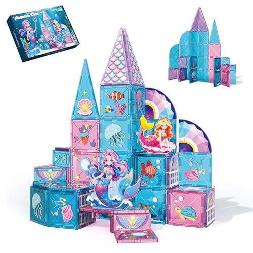 Set di Piastrelle Magnetiche Sirena, 51 PEZZI Giocattolo da Costruzione Magnetico per Ragazzi e Ragazze Regalo Età 3 4 5 6 7 Anni, Blocchi Magnetici Educativi STEM per Costruzioni Creative a Fine Apri