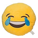 MistyComforts Emoji Pillow Laughing with Tears Soft Yellow Round Cushion Emotion Stuffed Plush Toy 13 inch