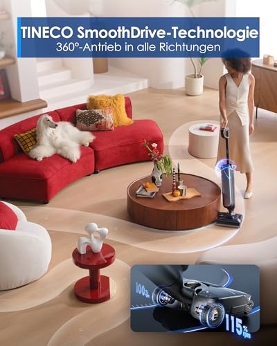 Tineco Floor One S9 Artist Stilvoller Nass Trockensauger, 22kPa Nasssauger, 360° SmoothDrive, Anti-Tangle, 85°C Flashdry-Selbstreinige, 50min Laufzeit, Beidseitige Reinigung, 180° Lay-Flat Staubsauger thumbnail 3