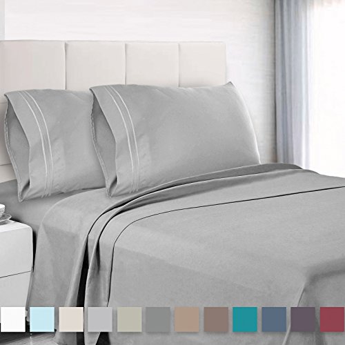 Empyrean Queen Sheets - 4 PC Super Soft Bed Sheets Queen Size - Double Brushed Microfiber Queen Size Sheets - Hotel Luxury Silver Light Gray Queen Bed Sheets Set, with 4 Corner Elastic Straps